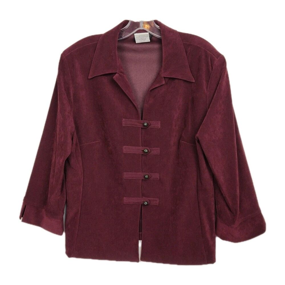 R & K Originals Light Jacket‎ Women's Size 16 Burgundy Button-Up Collared Soft